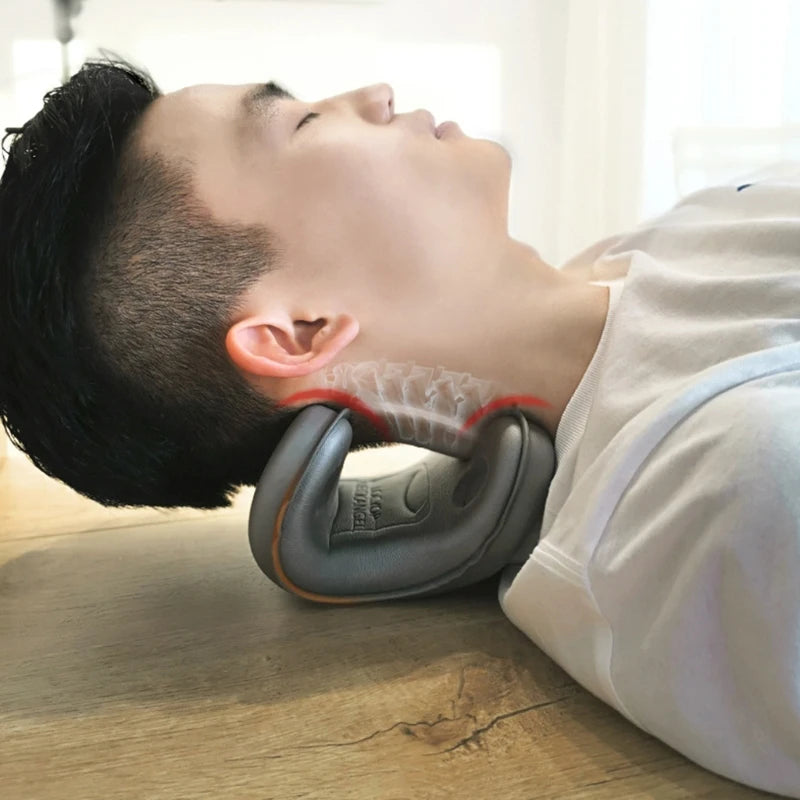 NeckHarmony Comfort Pillow in red and gray, designed for neck and shoulder pain relief with soft, supportive foam. Features ergonomic design for soothing relaxation and versatile use during travel, work, or leisure.