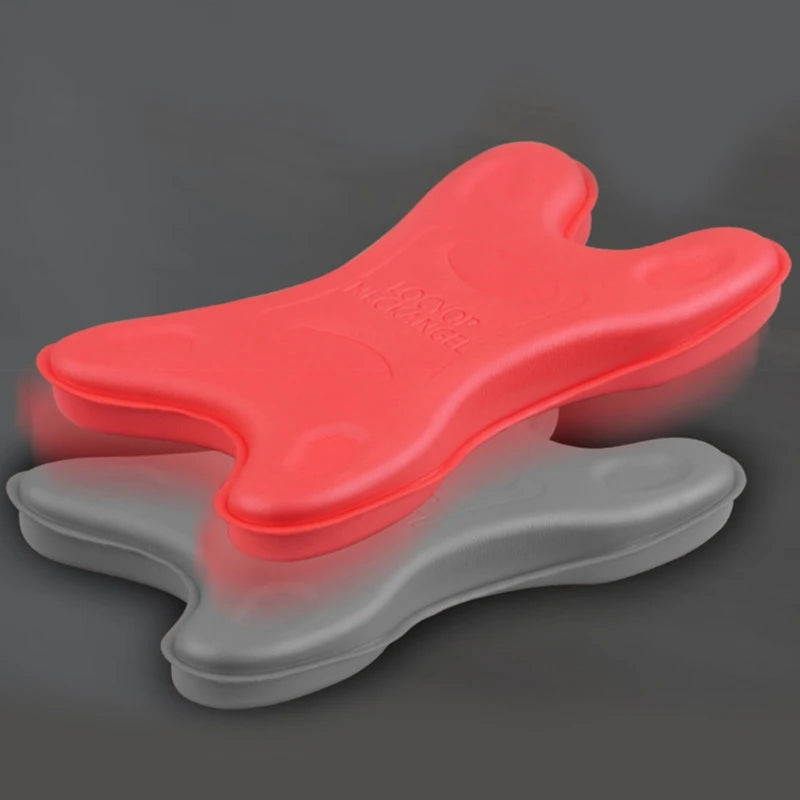 NeckHarmony Comfort Pillow in red and gray, designed for neck and shoulder pain relief with soft, supportive foam. Features ergonomic design for soothing relaxation and versatile use during travel, work, or leisure.