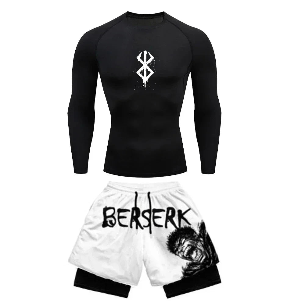 SwiftFit Compression Set for men featuring a quick-dry shirt and gym shorts. Ideal for workouts, running, and training, with breathable fabric and compression support for enhanced performance.