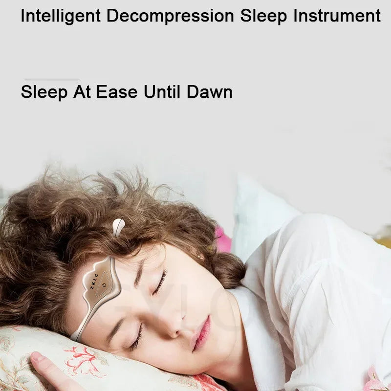 SereneSleep Smart Massager in white with electric pulse therapy features, designed to relieve migraines, improve sleep quality, and reduce stress. Compact and easy to use for deep relaxation.