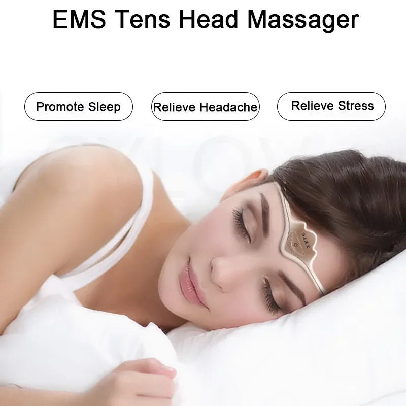 SereneSleep Smart Massager in white with electric pulse therapy features, designed to relieve migraines, improve sleep quality, and reduce stress. Compact and easy to use for deep relaxation.