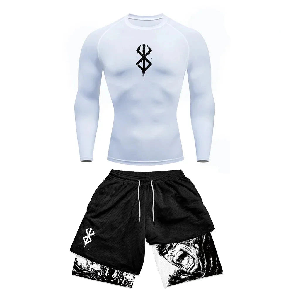 SwiftFit Compression Set for men featuring a quick-dry shirt and gym shorts. Ideal for workouts, running, and training, with breathable fabric and compression support for enhanced performance.