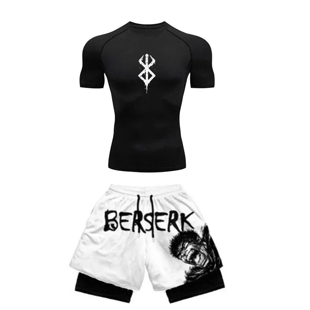 SwiftFit Compression Set for men featuring a quick-dry shirt and gym shorts. Ideal for workouts, running, and training, with breathable fabric and compression support for enhanced performance.