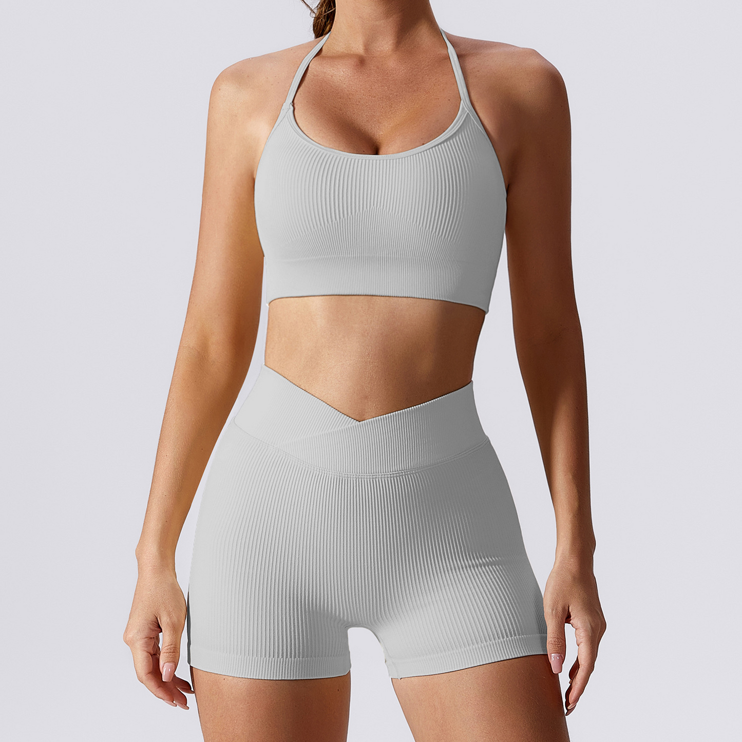 Seamless Ribbed Ensemble Yoga Set for Women