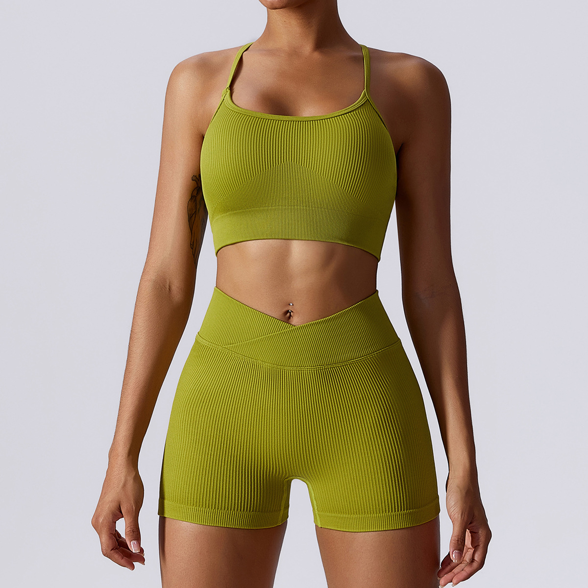 Seamless Ribbed Ensemble Yoga Set for Women