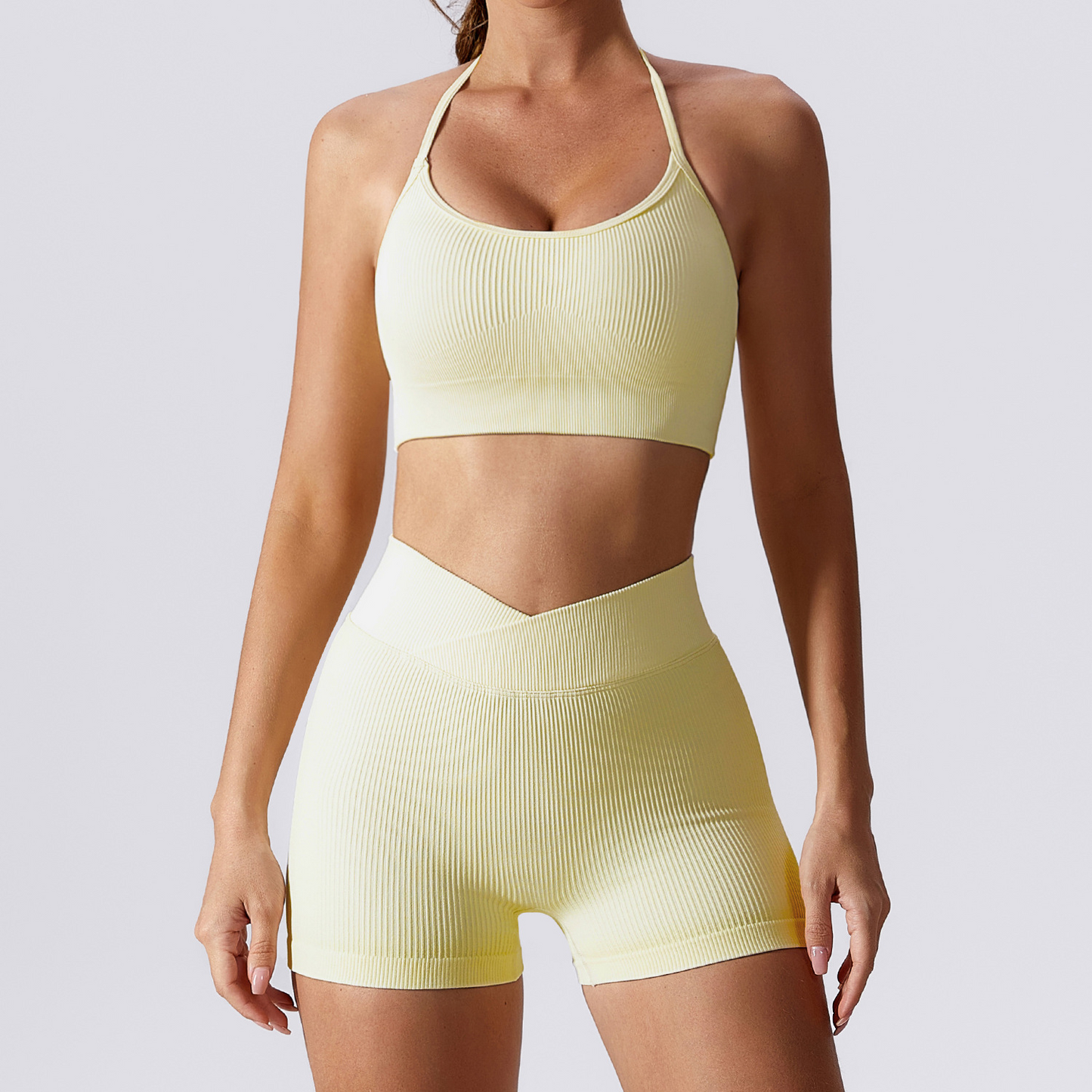 Seamless Ribbed Ensemble Yoga Set for Women