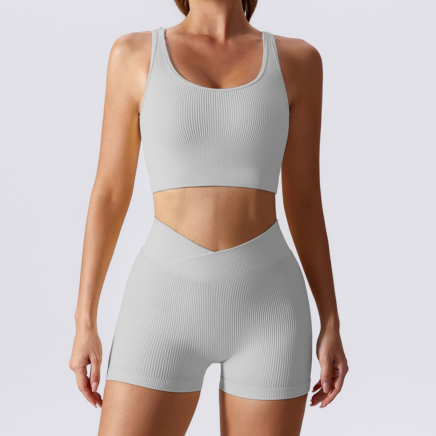 Seamless Ribbed Ensemble Yoga Set for Women