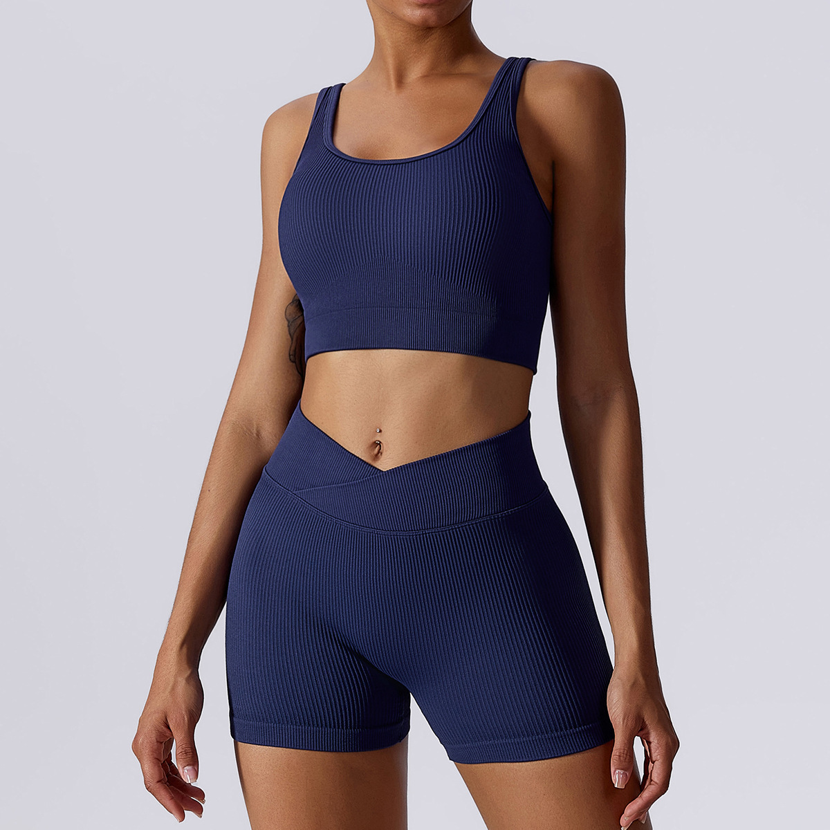 Seamless Ribbed Ensemble Yoga Set for Women