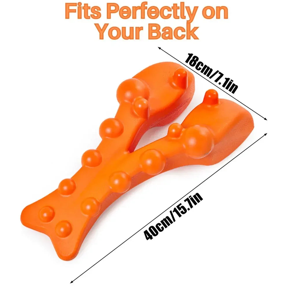 Trapezius Trigger Point Massager with orange EVA material, ergonomic bone-shaped design for neck, shoulder, and back pain relief. Perfect for posture correction and tension headaches.

