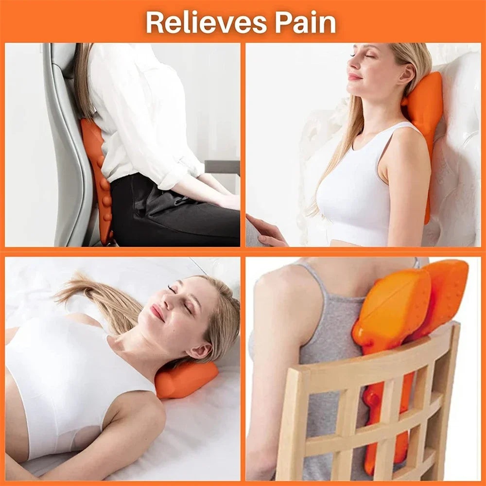 Trapezius Trigger Point Massager with orange EVA material, ergonomic bone-shaped design for neck, shoulder, and back pain relief. Perfect for posture correction and tension headaches.