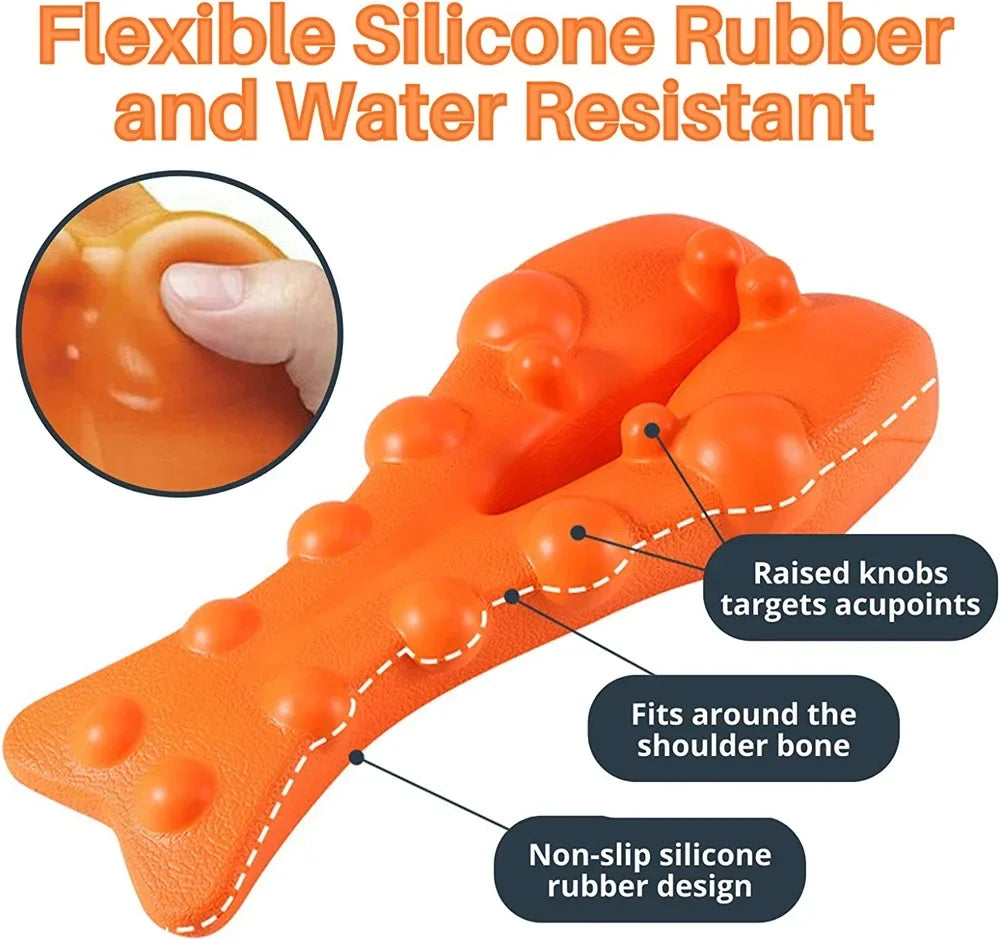 Trapezius Trigger Point Massager with orange EVA material, ergonomic bone-shaped design for neck, shoulder, and back pain relief. Perfect for posture correction and tension headaches.