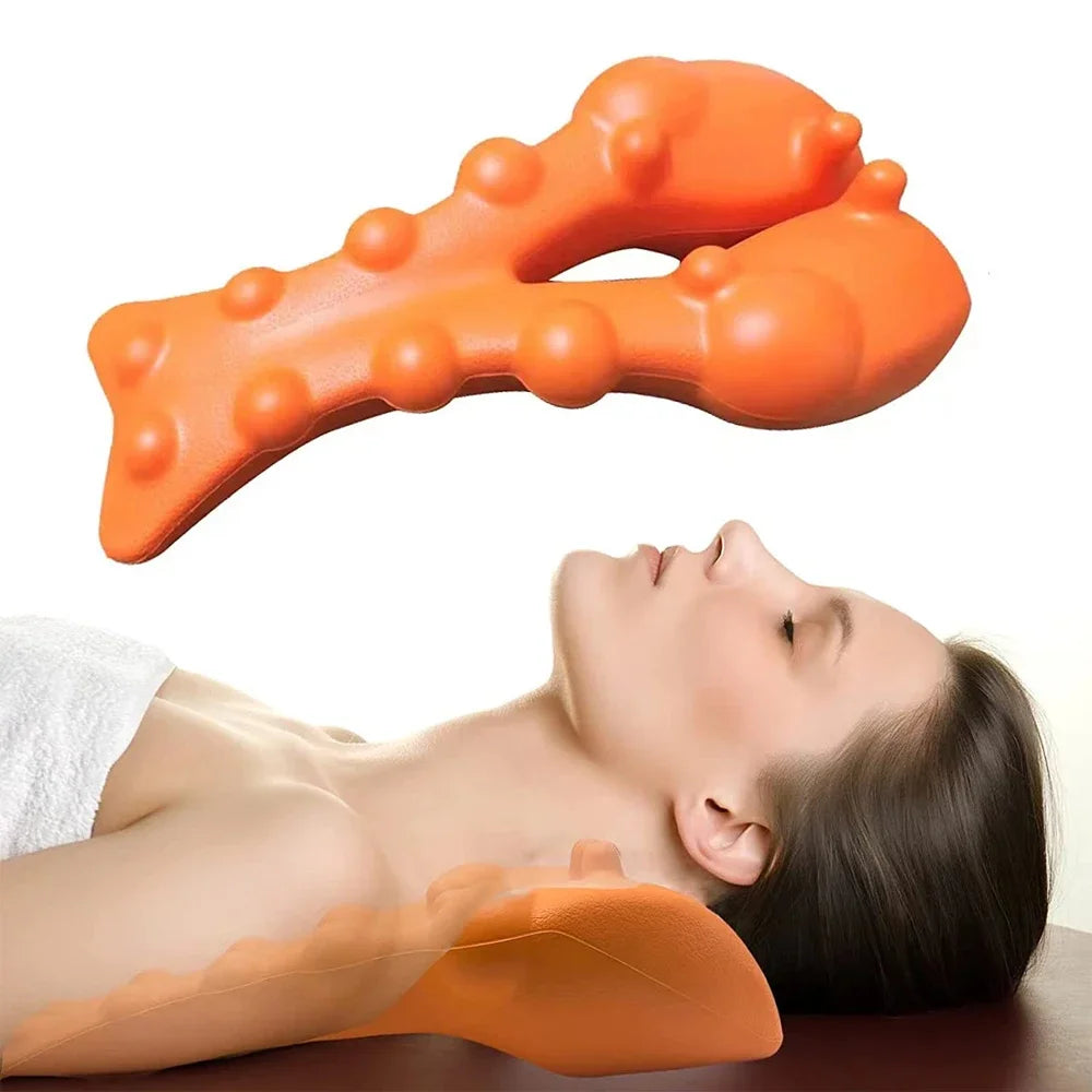 Trapezius Trigger Point Massager with orange EVA material, ergonomic bone-shaped design for neck, shoulder, and back pain relief. Perfect for posture correction and tension headaches.