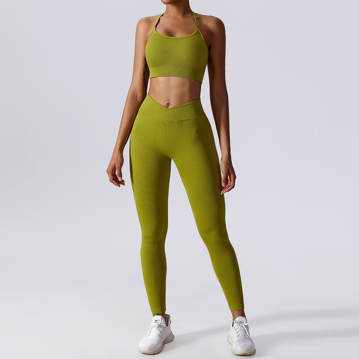 Seamless Ribbed Ensemble Yoga Set for Women