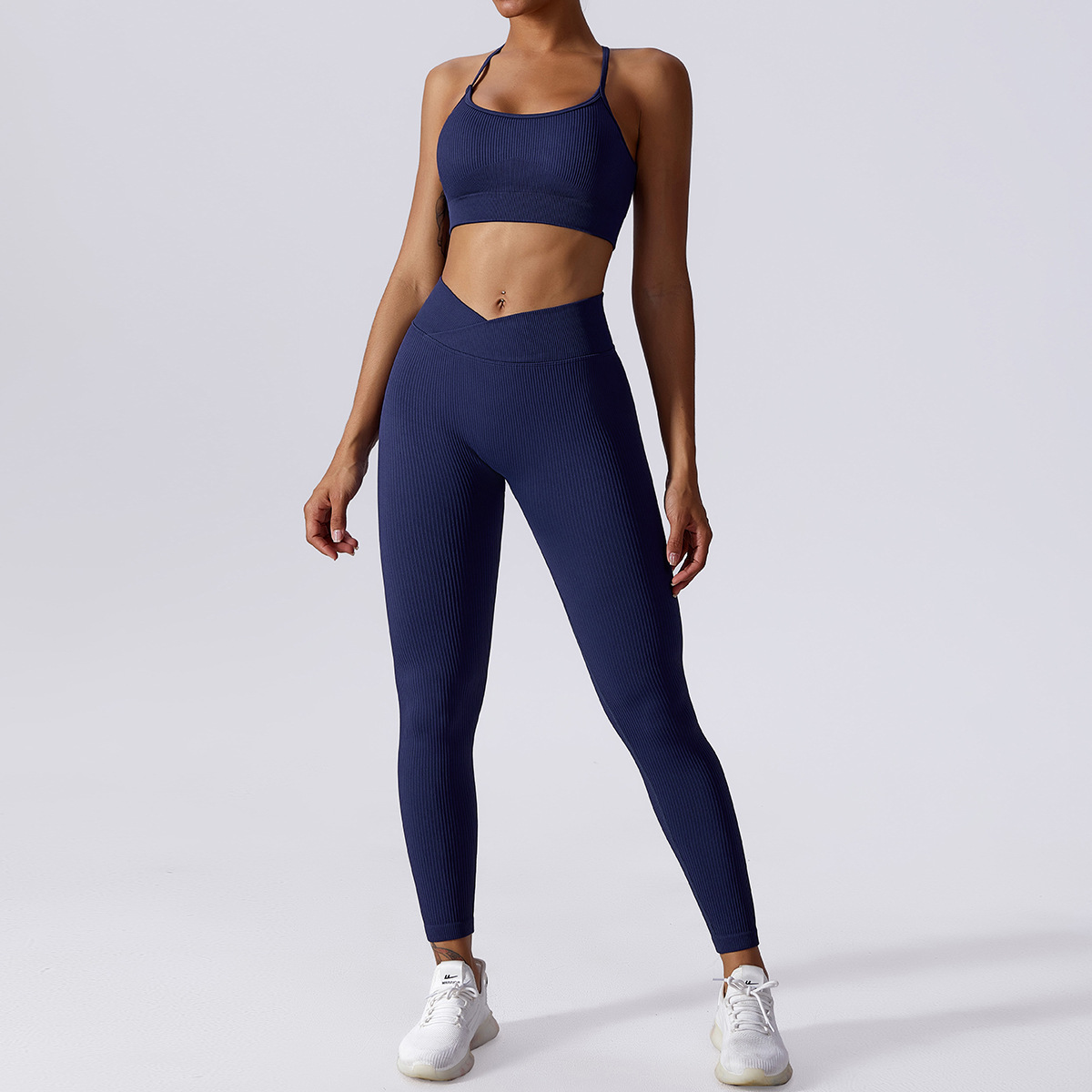 Seamless Ribbed Ensemble Yoga Set for Women